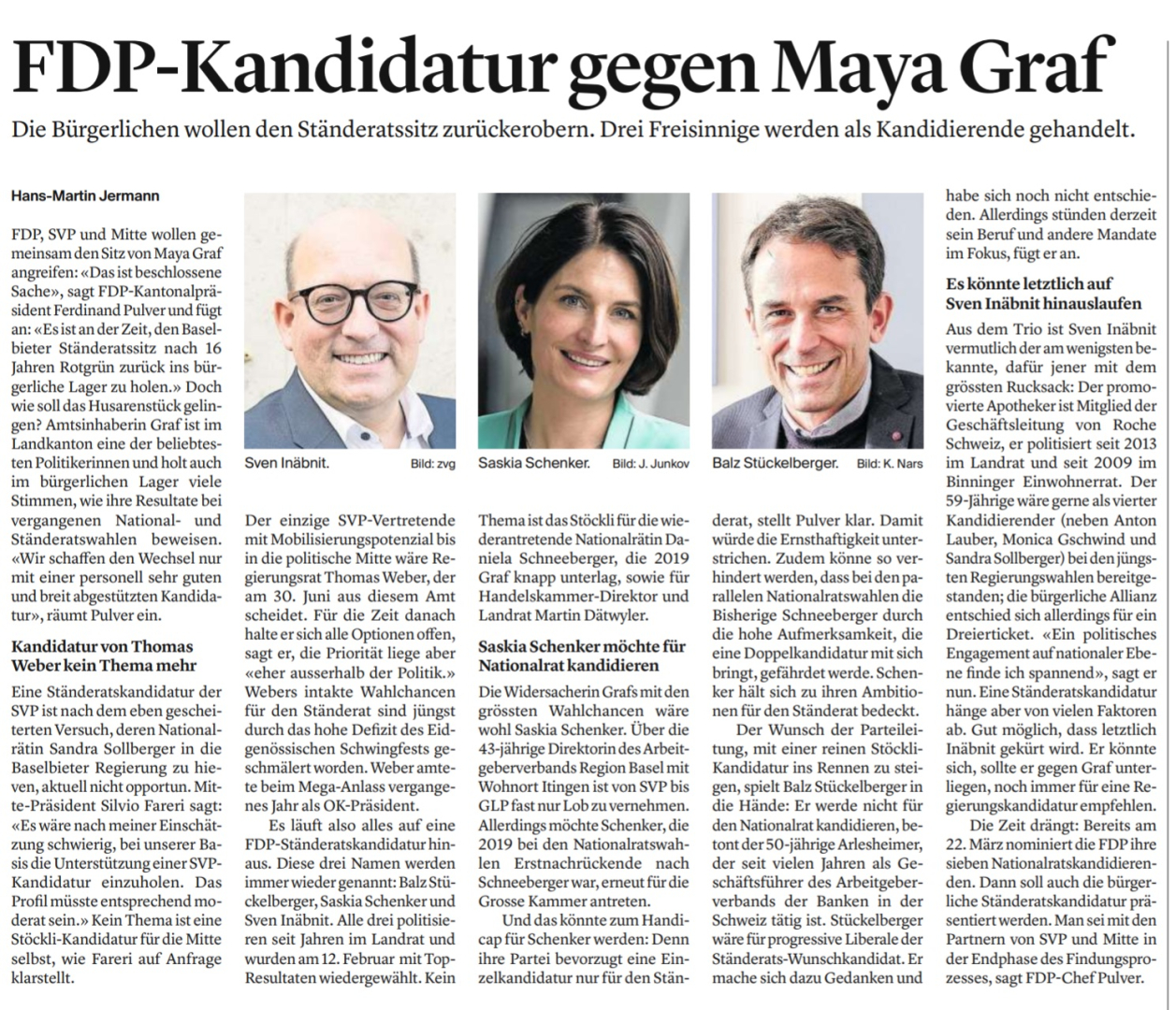 9.03.2023 BZ «FDP-Kandidatur gegen Maya Graf»