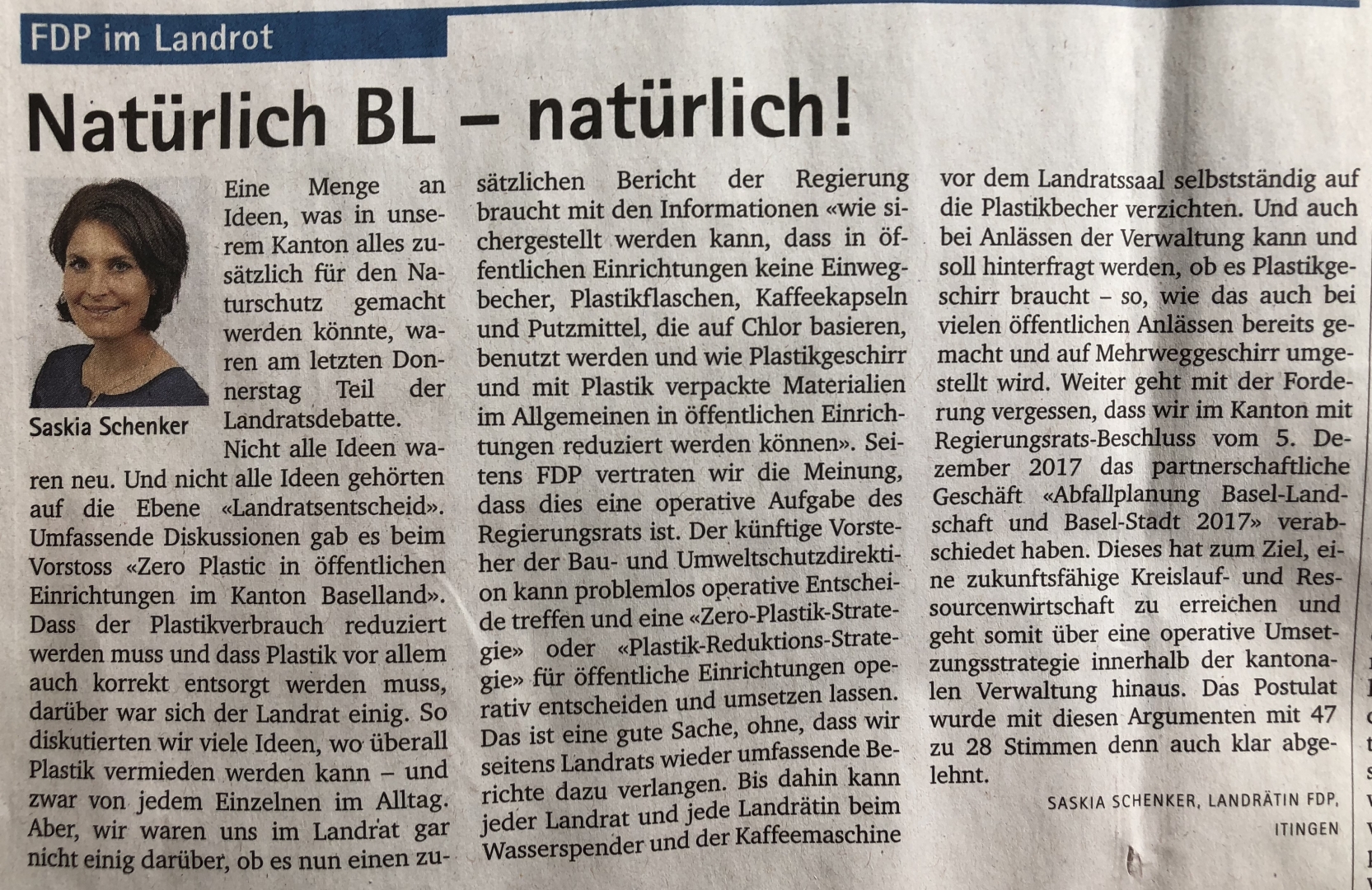 11.04.19 OBZ «FDP im Landrot: Natürlich BL - natürlich!»